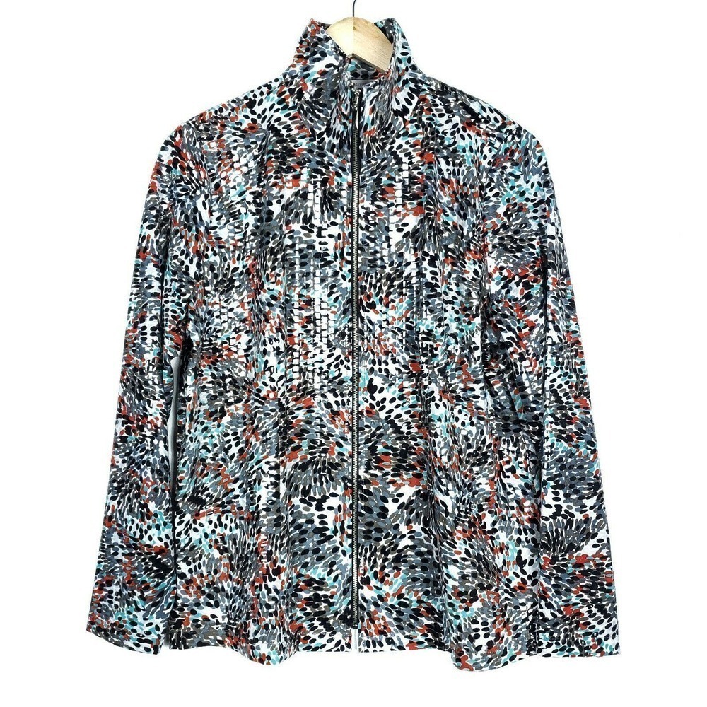 Exclusively Misook Sweater Medium Colorful Spotted Shiny Flashy Zip Up Cardigan